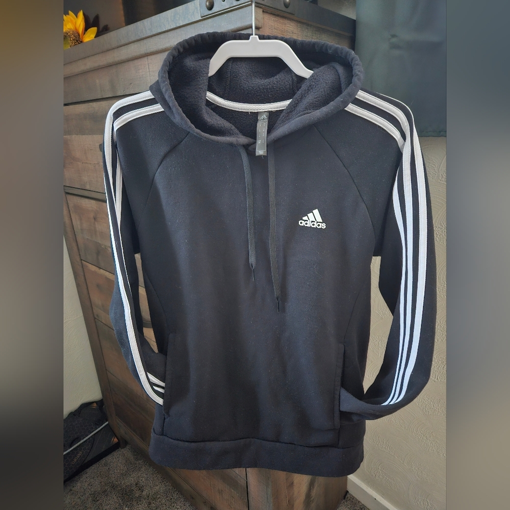 Adidas Black 3 Stripe Hoodie
